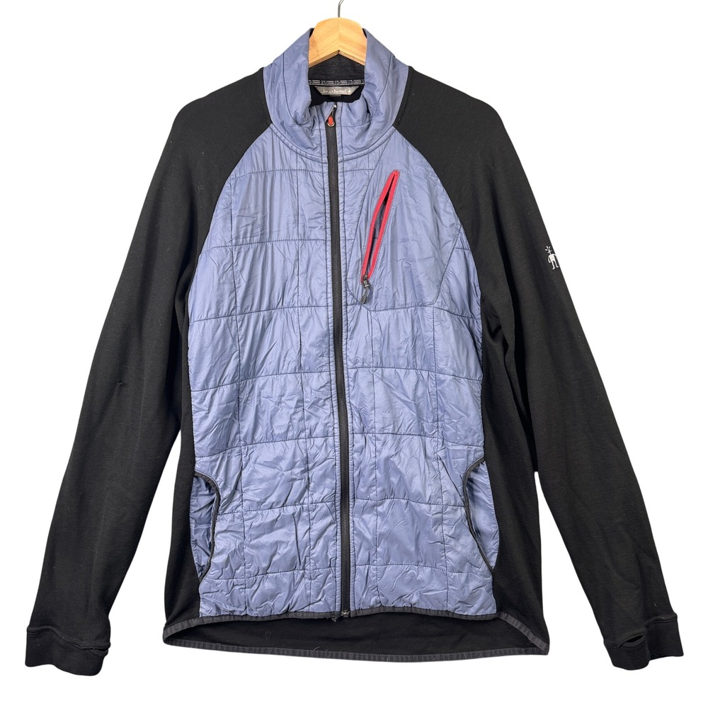 Smartwool PhD SmartLoft Full Zip Jacket Black Blue Merino Wool SP631 Mens XL